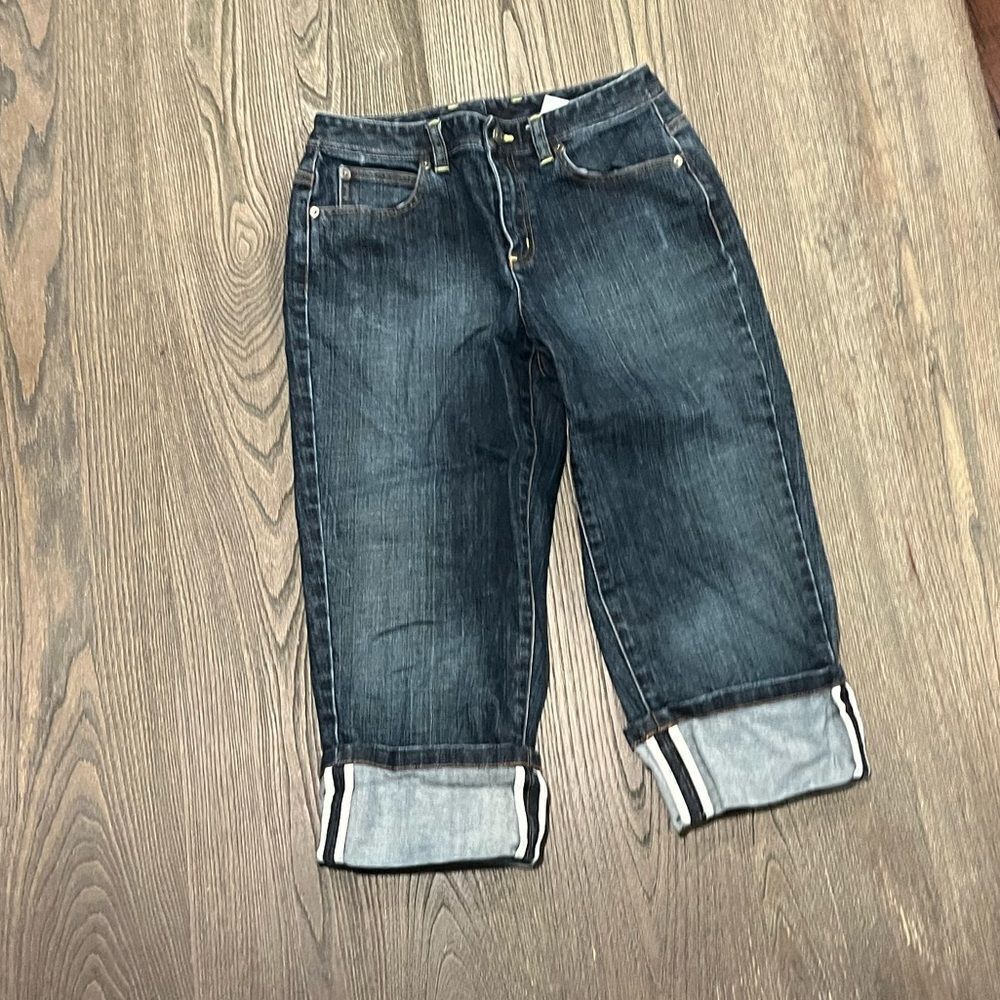 Talbots Cropped Jeans Roll Hem Denim Stretch Cotton Blend Dark Wash Petite 4
